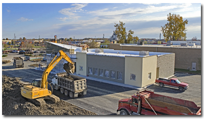 elevated bucket truck architectural photo