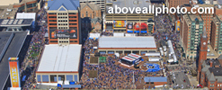 stock aerial photography of Indianapolis super bowl - downtown helicopter shots