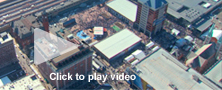 stock aerial video of Indianapolis super bowl village and other landmarks